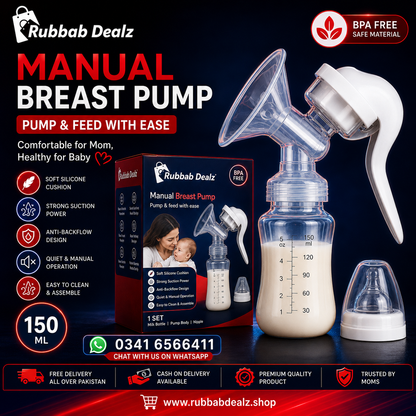 Manual Breast Pump 2-in-1 with 150ml Bottle & Silicone Nipple | BPA-Free Portable Pump for Nursing Moms