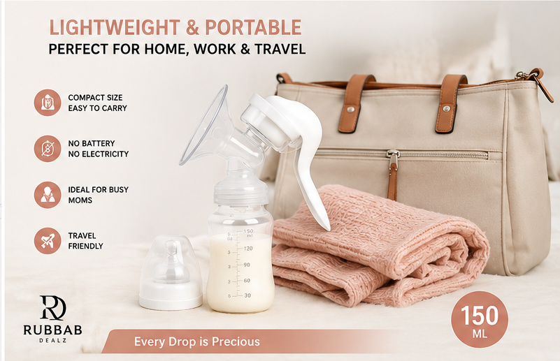 Manual Breast Pump 2-in-1 with 150ml Bottle & Silicone Nipple | BPA-Free Portable Pump for Nursing Moms