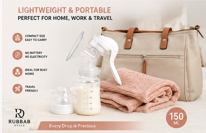 Manual Breast Pump 2-in-1 with 150ml Bottle & Silicone Nipple | BPA-Free Portable Pump for Nursing Moms