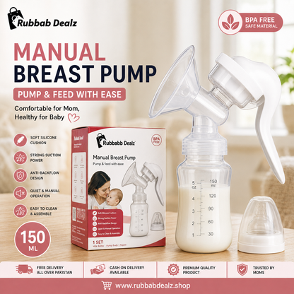 Manual Breast Pump 2-in-1 with 150ml Bottle & Silicone Nipple | BPA-Free Portable Pump for Nursing Moms