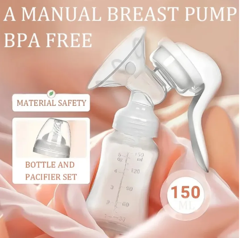 Manual Breast Pump 2-in-1 with 150ml Bottle & Silicone Nipple | BPA-Free Portable Pump for Nursing Moms