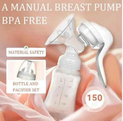 Manual Breast Pump 2-in-1 with 150ml Bottle & Silicone Nipple | BPA-Free Portable Pump for Nursing Moms