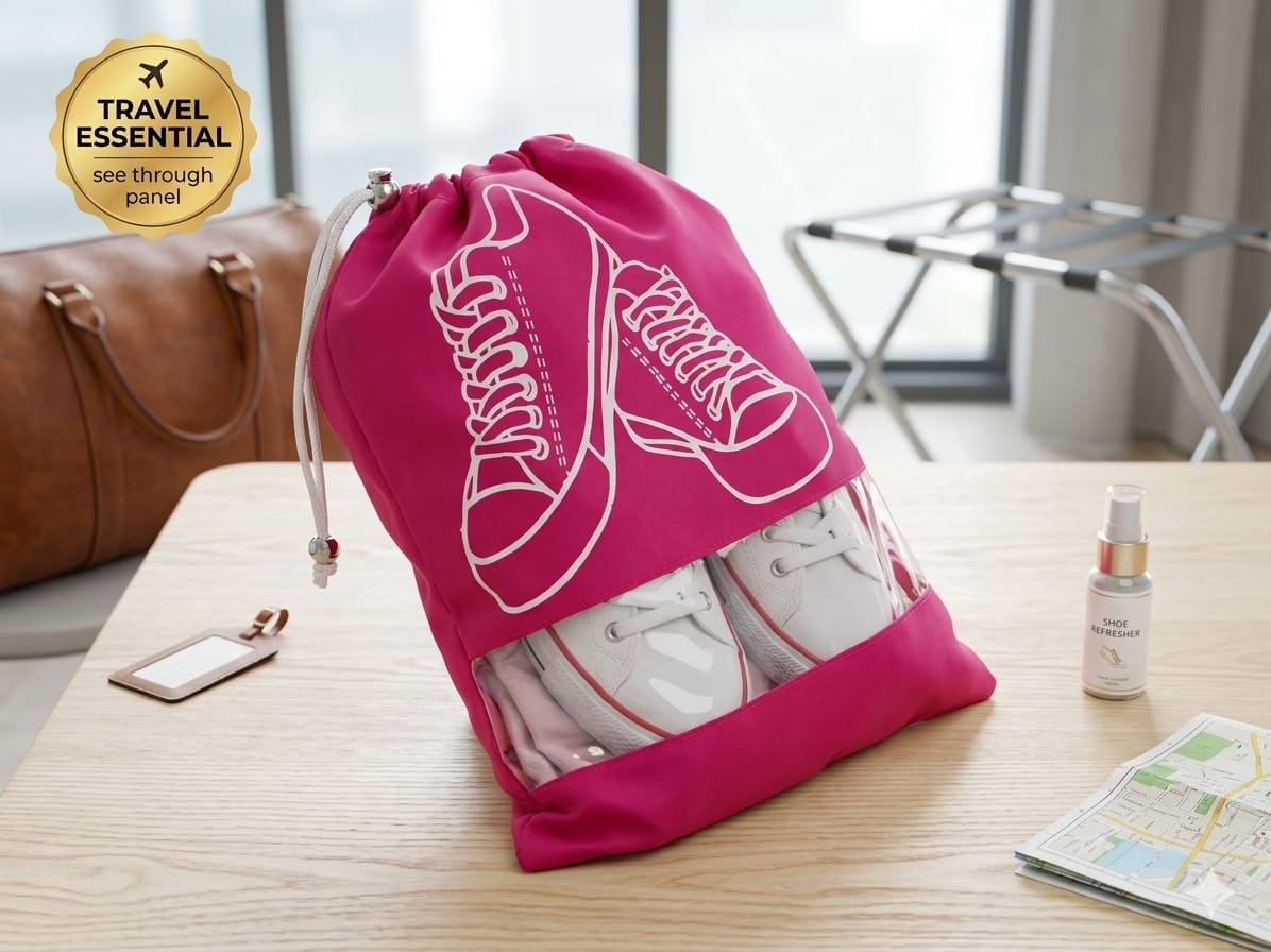 3PCS Non-Woven Fabric Printed Dustproof Shoe Bag with Drawstring for Travel