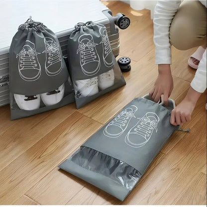3PCS Non-Woven Fabric Printed Dustproof Shoe Bag with Drawstring for Travel